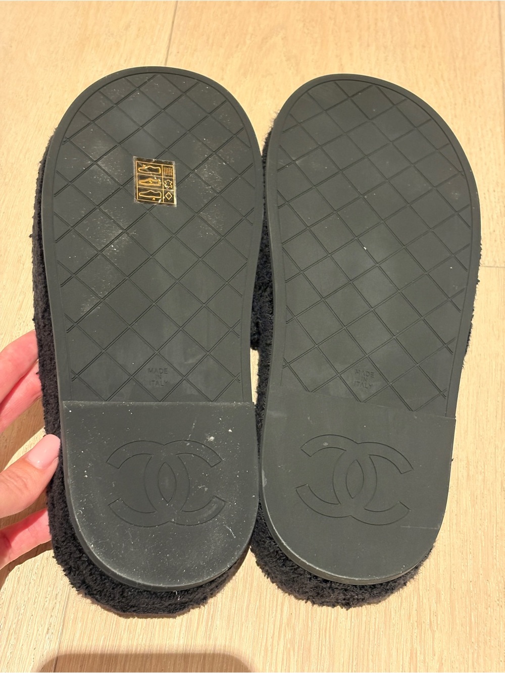 Chanel Black Quilted Terry Cloth Logo Slide Sandals - Picture 5 of 5